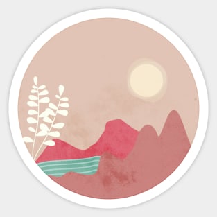 Mountains, River and Sun Sticker